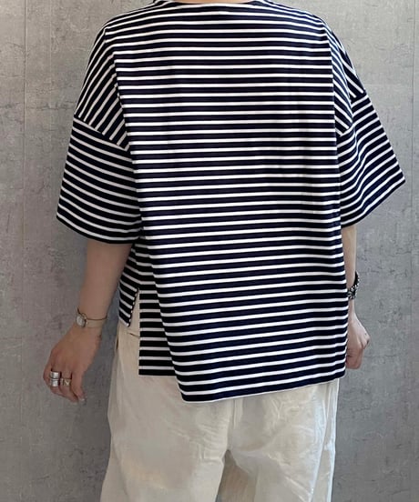 MANON　025  5分袖ボーダーTEE　MidNavy