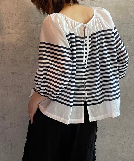 made in Japan　LABORATORY　LA470　バスクボーダー2WAYブラウス　WHITE×NAVY