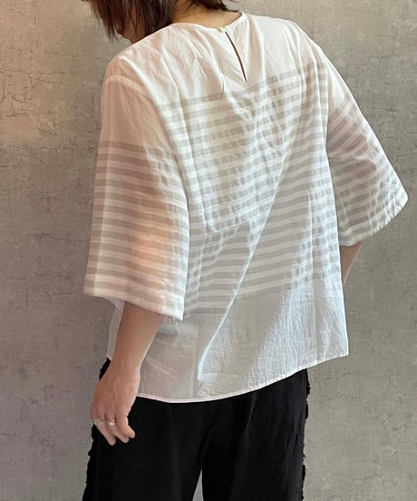 made in Japan　LABORATORY　LA471　バスクボーダーショートスリーブブラウス　WHITE×GRAY