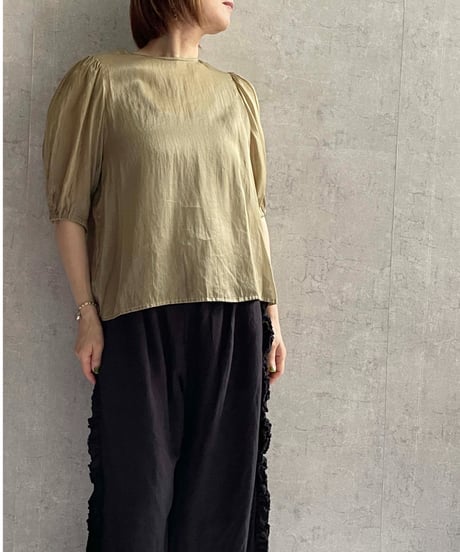 Gauze# G1081　ギャザースリーブブラウス　KHAKI