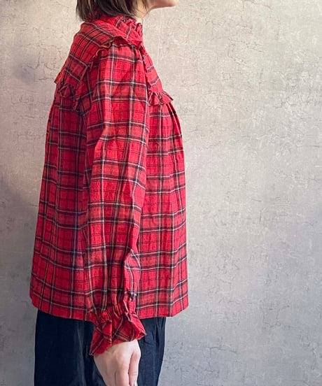 OUVERT　2540620　WOOL チェックシャツブラウス　RED