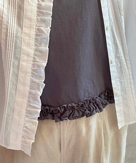 made in japan　Hands of creation  1620623　コットンリネンローンピンタックフリルブラウス　ホワイト
