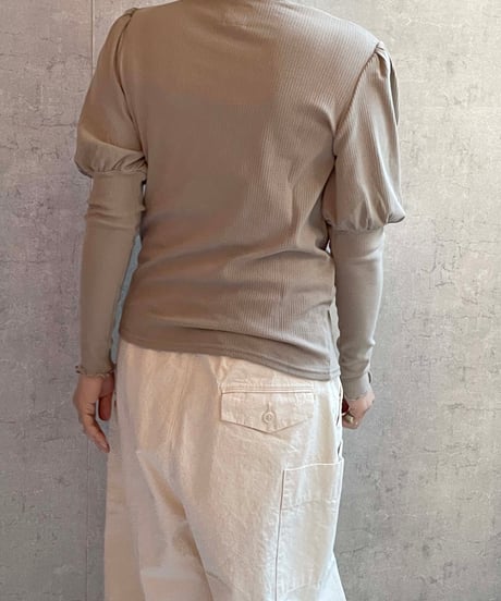Gauze#  G1042 キュリオスギャザースリーブ リブプルオーバー　MOKA