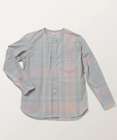 TS-0161 ノーカラーシャツ KHAKI×PINK