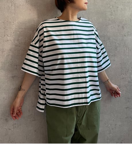 MANON　025  5分袖ボーダーTEE　MidNavy