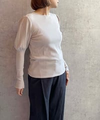 Gauze#  G1042 キュリオスギャザースリーブ リブプルオーバー　グレージュ