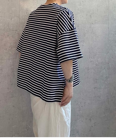 MANON　025  5分袖ボーダーTEE　MidNavy