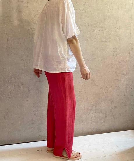made in Japan　MANON  MNN-PT-166　レーヨンリネン スリットイージーパンツ　レッド