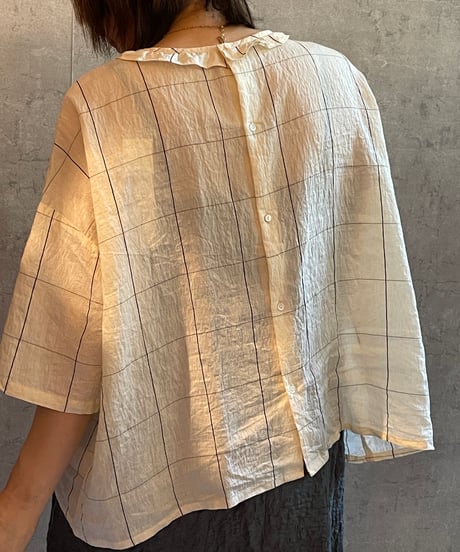 made in japan　ROBE de PEAU  R364　カミーユフリルブラウス　CHECK