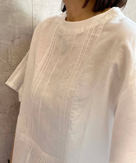 made in Japan   FABRIQUE en planète terre  261-084 フロントタック　5分袖ブラウス　WHITE
