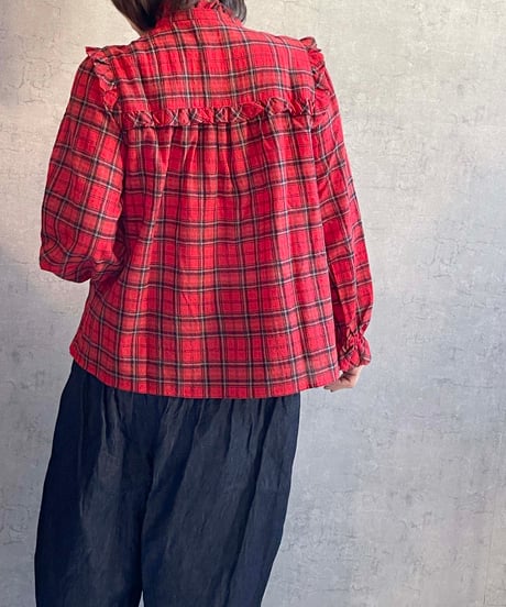 OUVERT　2540620　WOOL チェックシャツブラウス　RED