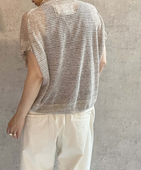 made in japan　Hands of creation  16206709　メッシュ＆フリルフレンチベストプルオーバー　杢ライトグレー  のコピー