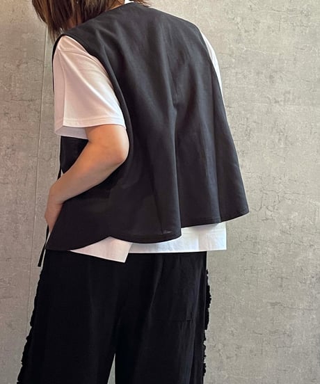 made in Japan   FABRIQUE en planète terre　261-085　綿麻ベスト+レース　ブラック