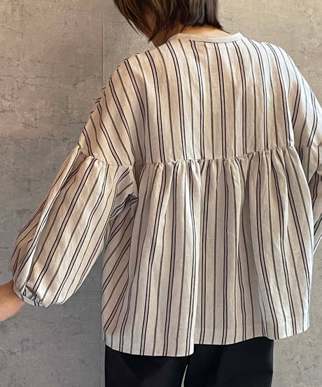 made in Japan   FABRIQUE en planète terre  261-107　マルチストライプ9部袖ギャザーストライプ