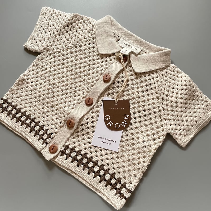 海外キッズ服GROWN / Hand Crochet Shirt (Coconut) - トップス