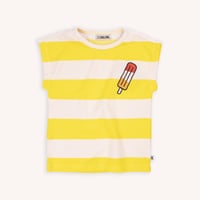 残り1点（122/128）CarlijnQ 24SS - Stripes yellow - boxy shirt with embroidery