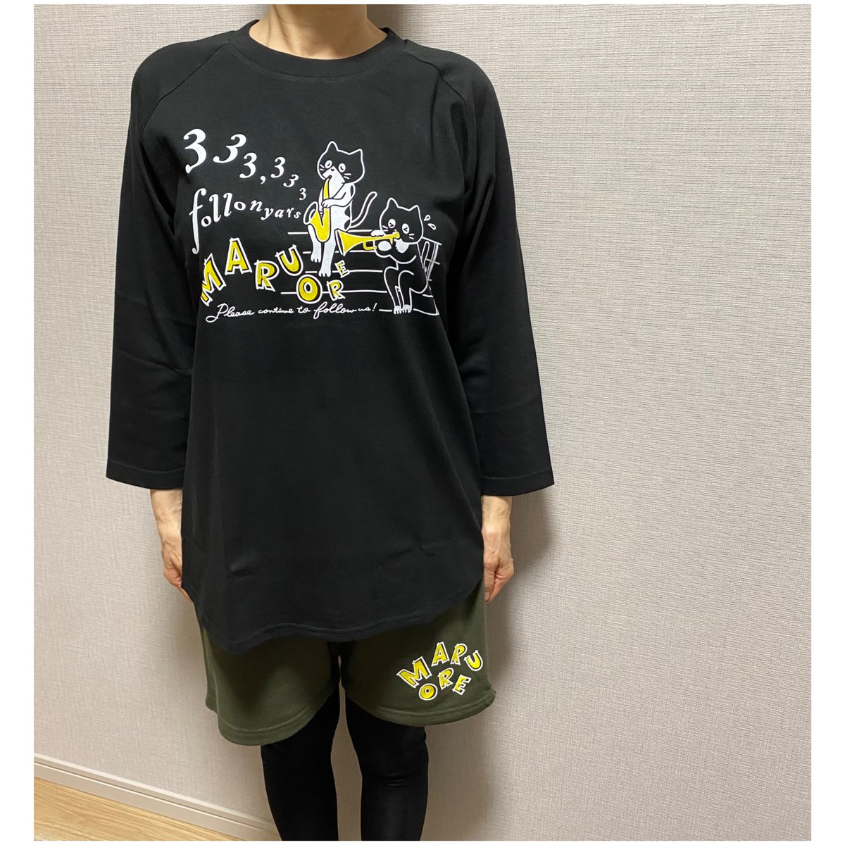 333,333記念七分袖Tシャツ(ブラック) | maruore-store