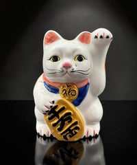 招き猫 千万両 白猫 左手 小物入れ 縁起物 開運 商売繁盛 貯金箱 陶器 昭和 レトロ 工芸品 インテリア 骨董品 アンティーク