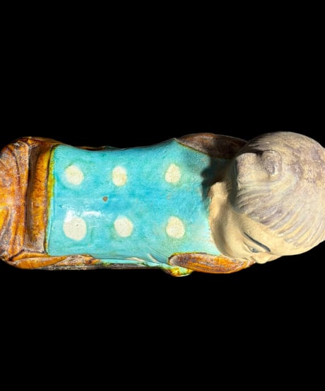 人物像 置物 陶器製 中国美術 オブジェ 枕 彫刻 民芸 工芸品 中国 唐物 古玩 インテリア 骨董品 アンティーク