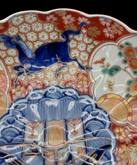 3組鉢 大聖寺伊万里 錦手金彩 馬舟草花文図 輪花鉢 時代物 色絵 大鉢 鉢 盛り皿 飾皿 古伊万里 古美術 和食器 骨董品 アンティーク