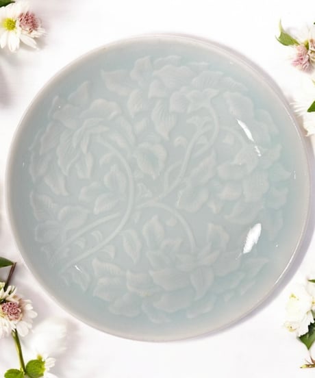 青白磁 唐草文皿 豆皿 平皿 小皿 花柄 取り皿 盛り皿 飾り皿 和食器 骨董品 アンティーク