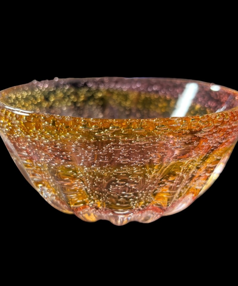 琉球ガラス 鉢 ピンク 吹きガラス 泡ガラス 宙吹き 小鉢 洋食器