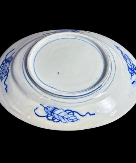 明治 古伊万里 鳥松草花図 青磁 鷲 楕円皿 伊万里 蔵出し 時代物 陶器 骨董品 アンティーク