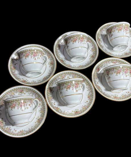 【6客揃】Noritake FIGARO カップ&ソーサー 花柄 日本陶器会社 マグカップ 紅茶 コーヒー カップ 器 茶器 昭和 レトロ アンティーク