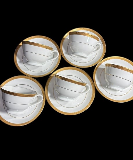 【5客揃】Noritake Contemporary カップ&ソーサー ノリタケ コンテンポラリー ゴールド マグカップ 紅茶 コーヒー カップ 器 昭和 レトロ 骨董品 アンティーク