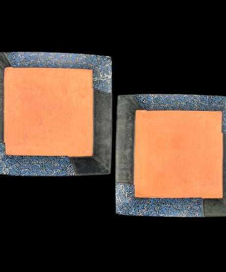 【2客セット】 凛 角皿 四方皿 在銘 銘々皿 四角皿 作家物 菓子器 菓子皿 和食器 骨董品 アンティーク