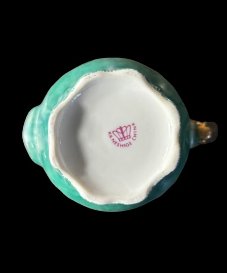 草花柄 ターコイズ ティーポット チャイナポット 潤喫茶 洋食器 食器 茶器 昭和 レトロ 骨董品 アンティーク