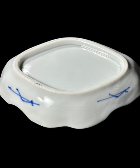 【2客セット】色絵 菱形皿 [梅 風景] 時代物 角皿 変形皿 小皿 取り皿 盛り皿 飾り皿 レトロ 昭和初期 和食器 骨董品 アンティーク
