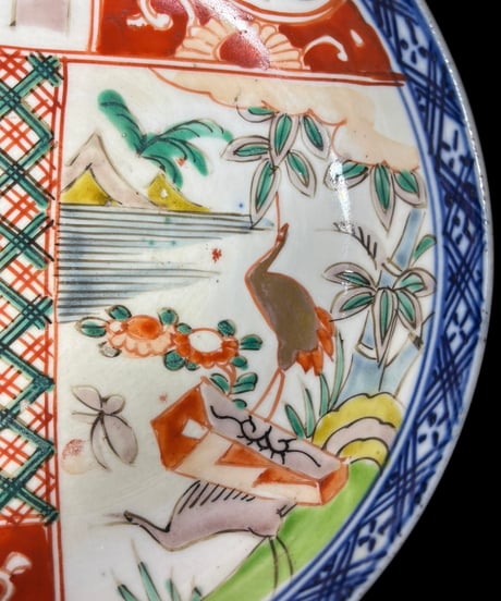 大鉢 [鶴亀松竹梅風景文] 伊万里 金彩 色絵 大皿 丸皿 鉢 盛り皿 飾り皿 古伊万里 古美術 和食器 骨董品 アンティーク