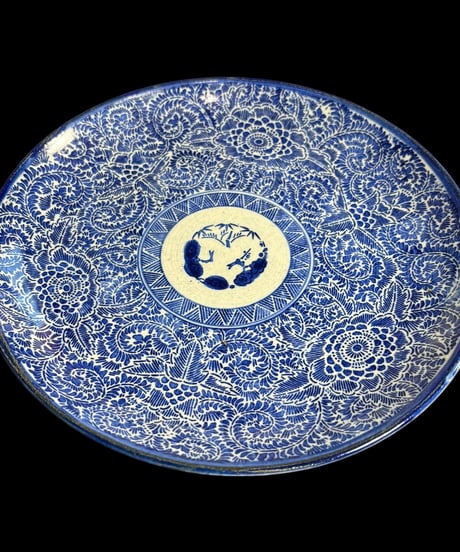 【現品限り!!】古伊万里 微塵唐草 [松竹梅図] 染付 大皿 丸皿 平皿 取り皿 盛り皿 飾り皿 和食器 時代物 骨董品 アンティーク