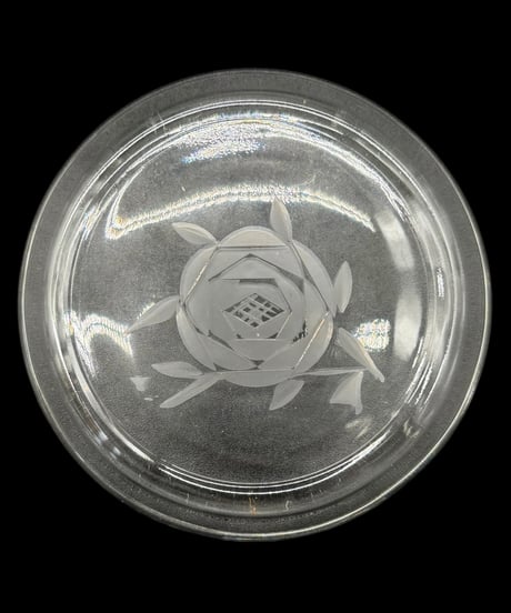 【4客セット】 純喫茶 バラ切子 デザート皿 カットガラス 小皿 薔薇 ガラス 食器 昭和 レトロ アンティーク