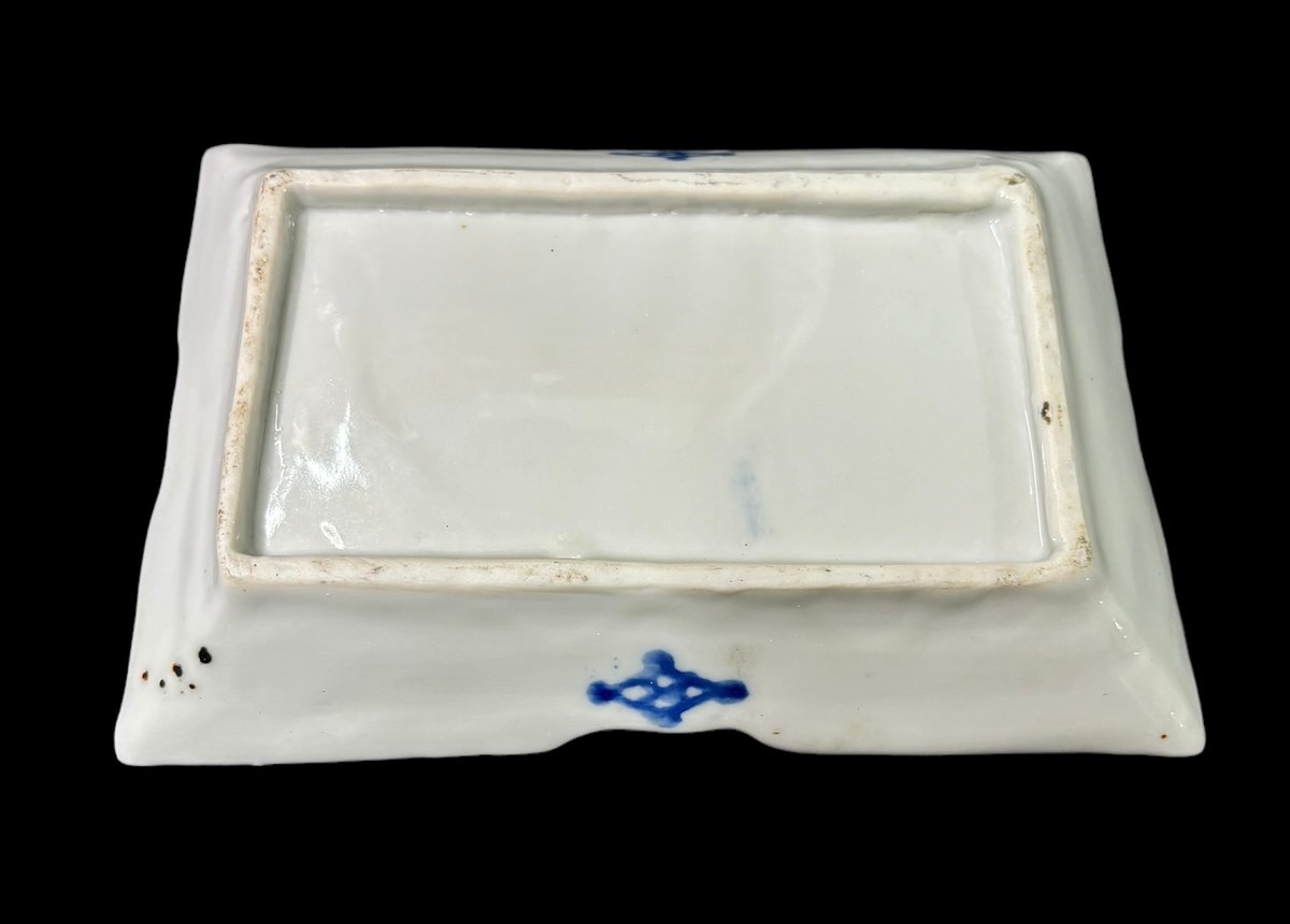 九谷焼 青粒 梅に鶯 刺身皿 角皿　明治九谷　5客 九谷焼 青粒 梅に鶯 刺身皿 角皿 明治九谷 5客