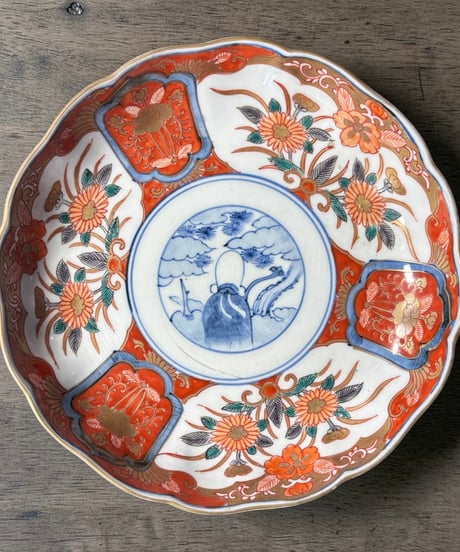 明治時代 古伊万里 金彩 赤絵 牡丹草花文図 大皿 冨貴長春 取り皿 飾り皿 和食器 陶器 骨董品 アンティーク
