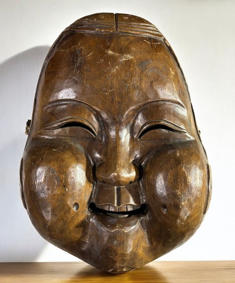 能面 木彫り お面 小面 お多福様 おたふく様 彫刻 仏面 飾り 木面 壁掛け 縁起物 古美術 インテリア 骨董品 アンティーク