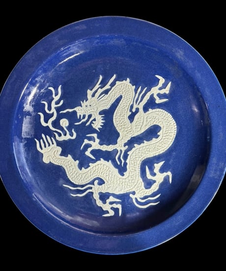 時代物 瑠璃釉 中国陶磁器 大皿 [龍] 丸皿 縁起物 ドラゴン 中国美術 盛り皿 飾り皿 古美術 骨董品 アンティーク