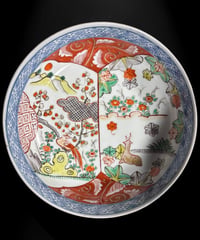 江戸期 古伊万里 色絵鉢 鹿鳥草花文図 紅葉 窓絵 盛り鉢 染錦 鉢 取り皿 飾り皿 和食器 陶器 伊万里 時代物 骨董品 アンティーク