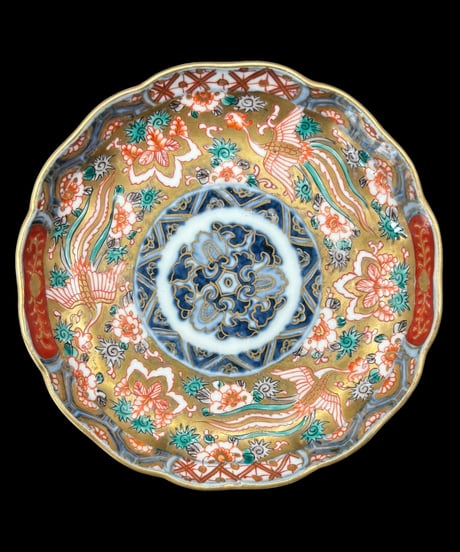 【5客セット】 古伊万里 錦手 金彩 色絵 鳳凰桐葉文図 明治 小皿 丸皿 取り皿 盛り皿 飾り皿 和食器 陶器 骨董品 アンティーク