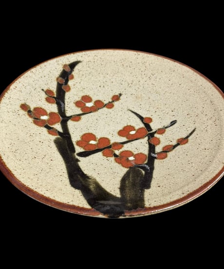 益子焼 絵皿 梅 伝統工芸 大皿 飾り皿 民芸陶器 骨董品 アンティーク