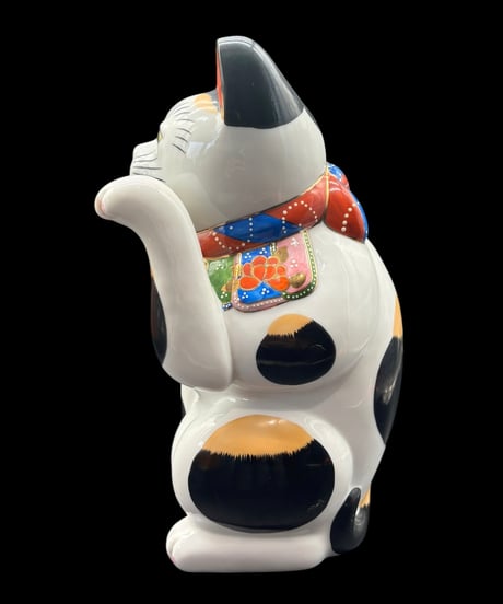 おもだか屋 招き猫 古瀬戸 赤絵 左手 縁起物 開運 金運 貯金箱 陶器 昭和 レトロ 工芸品 インテリア 骨董品 アンティーク
