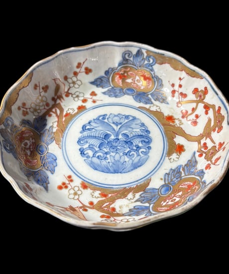 古伊万里 金襴手 赤絵 梅鳥草花文図 なます皿 冨貴長春 金彩 丸皿 取り皿 飾り皿 和食器 伊万里 陶器 骨董品 アンティーク