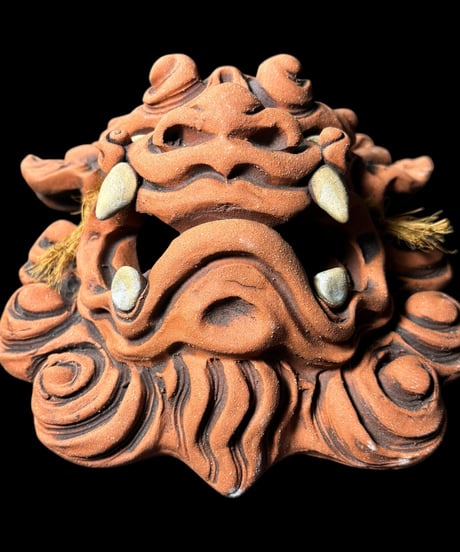獅子 赤土 中面獅子 シーサー お面 壁掛シーサー 沖縄 インテリア 焼物 骨董品 アンティーク