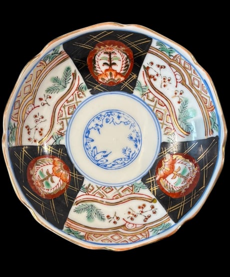 【2客セット】古伊万里 肥 絵皿 [窓絵松竹梅文] 金彩 色絵 小皿 丸皿 盛り皿 飾り皿 古伊万里 古美術 和食器 骨董品 アンティーク