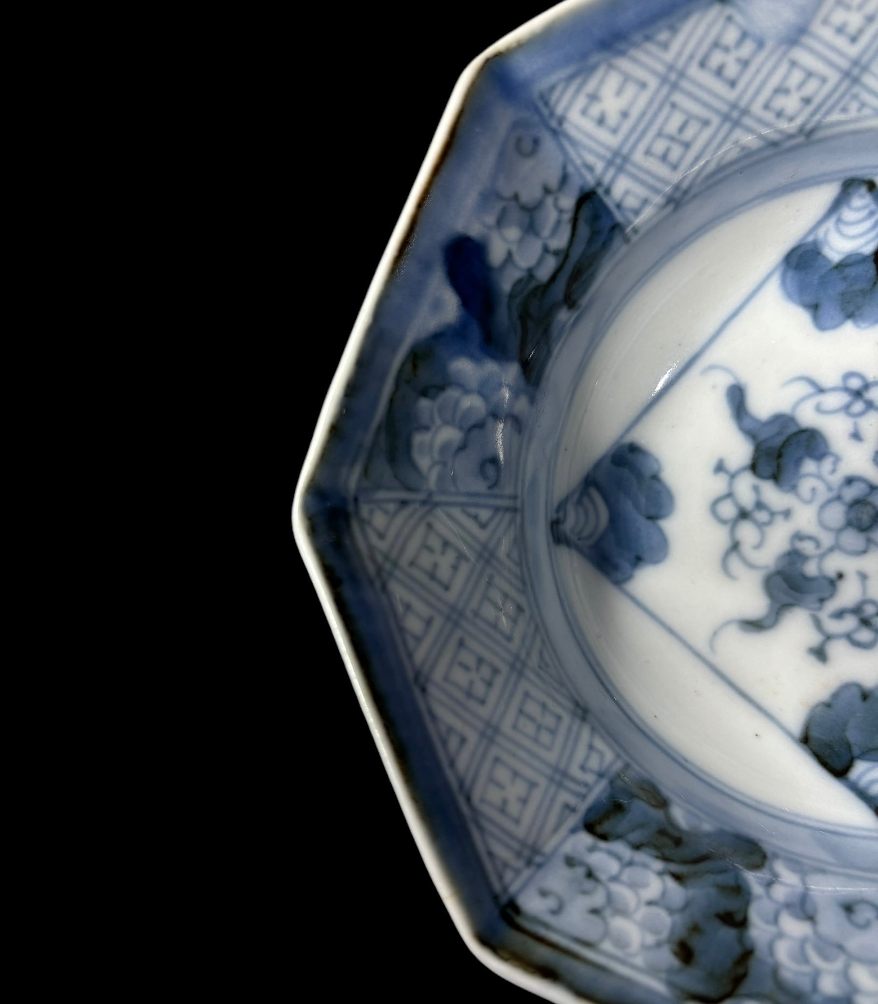 伊万里焼 色絵 草花紋様 八角 七寸深鉢 /骨董/時代物 original