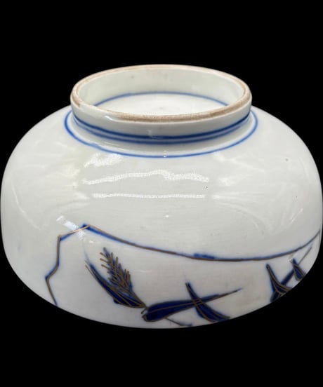 古伊万里 金彩 染付 大鉢 鶴扇面図 取り皿 飾り皿 伊万里 陶器 時代物 骨董品 アンティーク