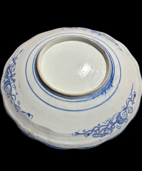 染付 [龍 草花文] 平皿 大皿 印判皿 盛り皿 飾り皿 器 和食器 骨董品 アンティーク