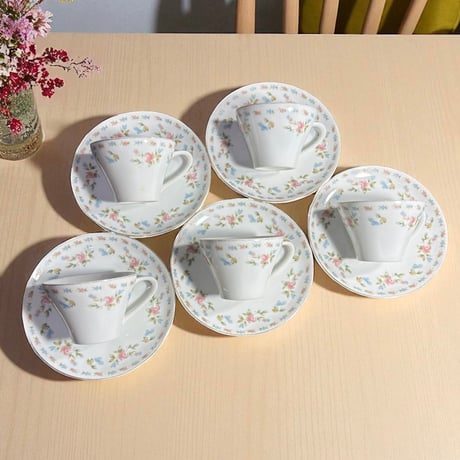 【5客揃】Seto CHINA カップ&ソーサー 花柄 日本陶器会社 薔薇 マグカップ 紅茶 コーヒー カップ 茶器 昭和 レトロ アンティーク